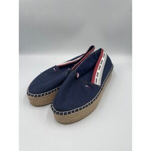 Tommy Jeans Espadrille Womens US 6.5 Navy White Slip On Flatform Comfort Shoes